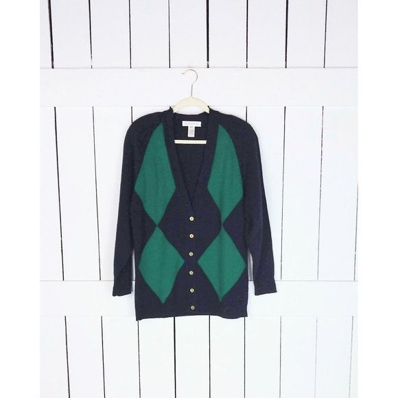 Vintage Jones New York argyle cardigan sweater tunic cardigan sweater - Picture 1 of 4
